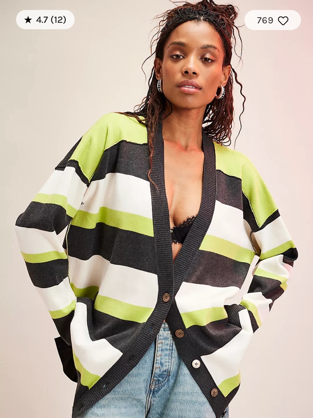 NWOT Free People League Of Her Own Cardigan - Carbon Lime Combo - Size S